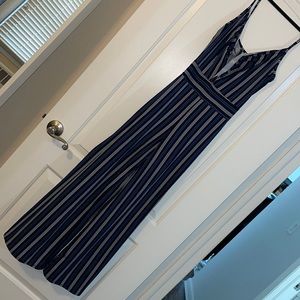 Caution to the Wind Blue and White Striped Jumpsuit